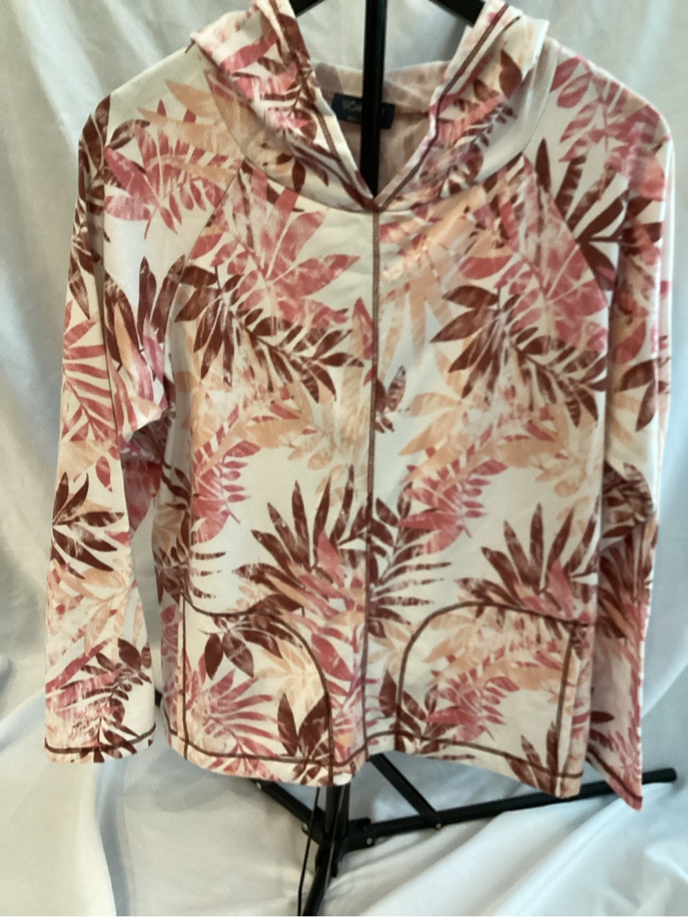 Scarlett Hooded Swim Coverup Jacket in Pink and Brown Leaf Print
